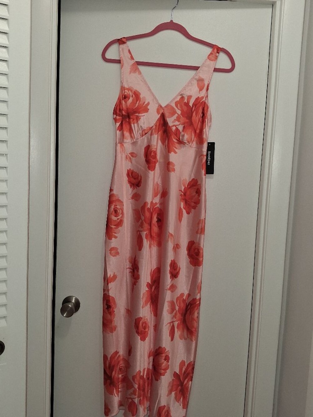 Bebe Floral Satin V-Neck Maxi Dress - Size Small